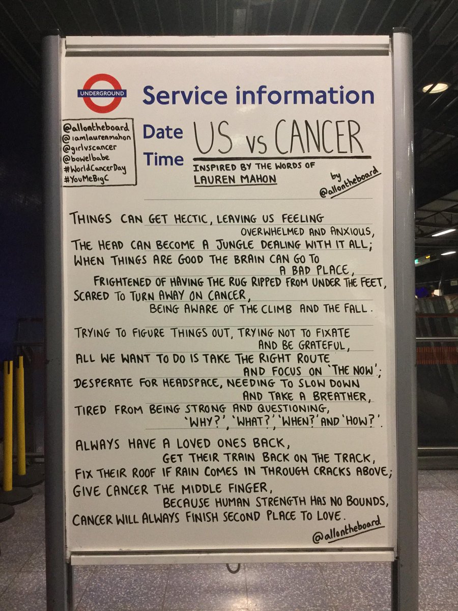 Today marks 20 years of #WorldCancerDay

This @allontheboard #CancerAwareness Poem is inspired by @iAmLaurenMahon @BowelBabe #YouMeBigC and @blandsteve 

#WorldCancerDay2020 #StandUp2Cancer #Cancer #Cancers #CancerResearchUK #UnityBand #CancerDay