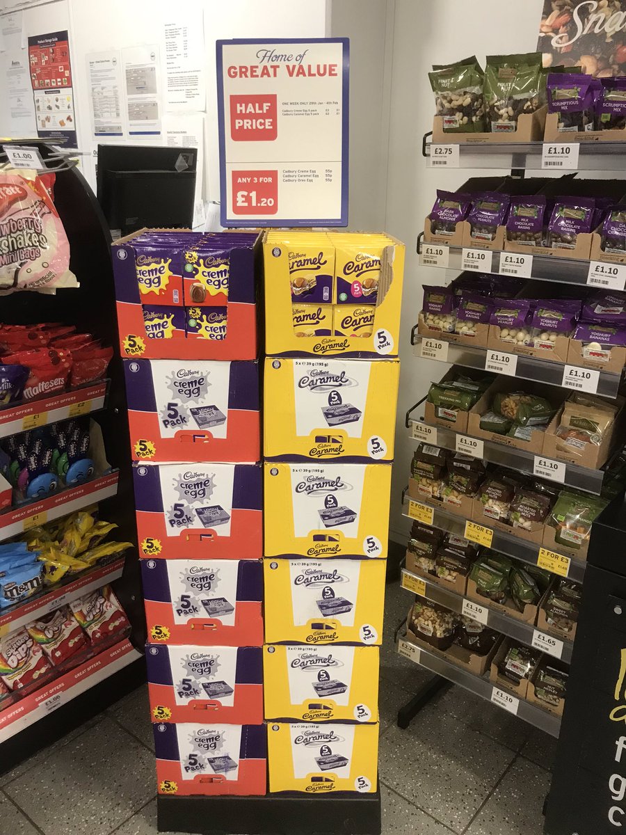 stepheng1970's tweet photo. Don’t miss this fantastic deal!! Last day TODAY!! Cadbury’s Creme Eggs and Cadbury’s Caramel Eggs 5 Pack HALF PRICE only £1!!! Not many left! https://t.co/w5Y5Fll7re