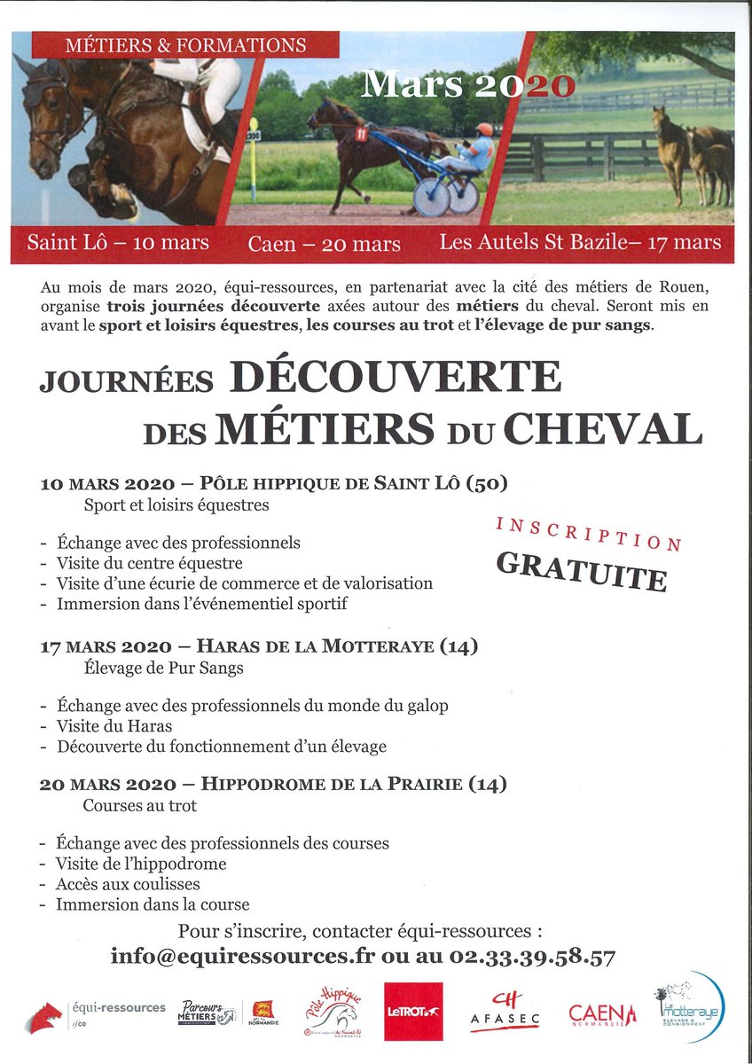 PascalLauney's tweet photo. Venez découvrir les métiers du cheval et plus particulièrement le 20 Mars les mértiers des courses au trot. Vous aurez l'occasion  rencontrer des professionnels, des spécialistes de la formation. rejoignez un métier porteur d'emplois. @EcoleAFASEC @LeTrot @ProvinceCourses https://t.co/OS210HV5si