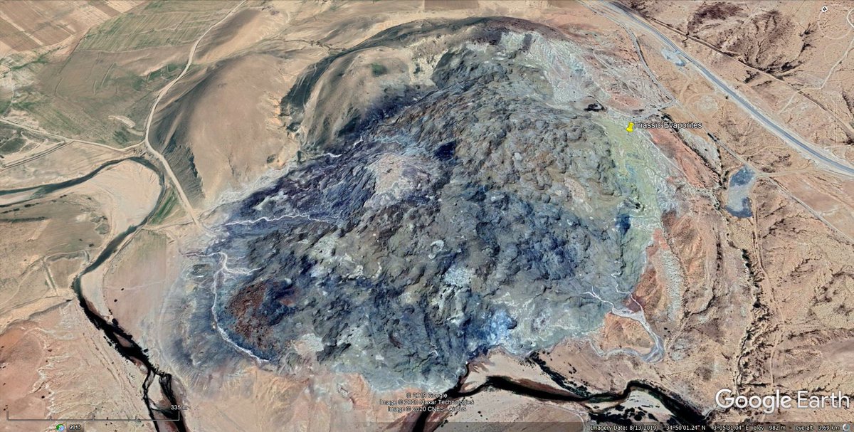 Amri et al 2017 states that there are Triassic evaporite diapirs in the central Saharan Atlas Mountains. It even describes this feature as one, which looks very similar in appearance, texture and colour to ‘my’ features. So, it’s looking like salt diapirs! Yay!