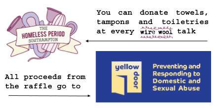 wirewoolevents's tweet photo. *YOU* have raised a whopping £898.10 for 
@PeriodSoton at @wirewoolevents talks! 💜

And that's through raffle tickets alone (not including physical donations on the night!) 

This year we're fundraising for @YellowDoorSol, and the next opp to donate is SUNDAY at @railwaylive https://t.co/3tUw7A63s3