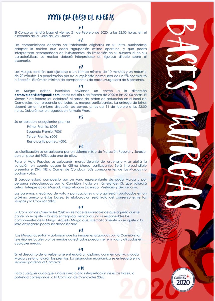 Carnaval_Villar's tweet photo. Y aquí tenemos las bases del concurso de Murgas!!!  https://t.co/fMBRbQpygB https://t.co/rqlUIOH0vW