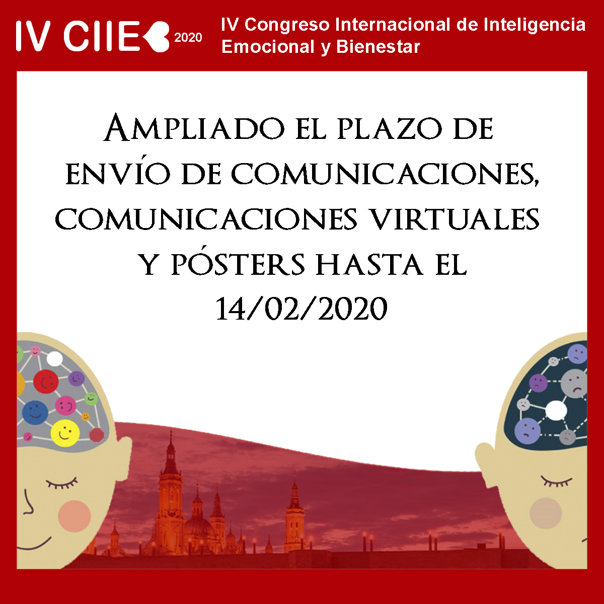 CIIEB2025's tweet photo. Ampliado el plazo de envío de comunicaciones, comunicaciones virtuales y pósters hasta el 14/febrero/2020 para el #CIIEB2020.
·
·
·
#congreso #inteligenciaemocional #zaragoza #psicología #psicopedagogía #docencia #ponencia #ponentes https://t.co/6OwXWC1Lvi