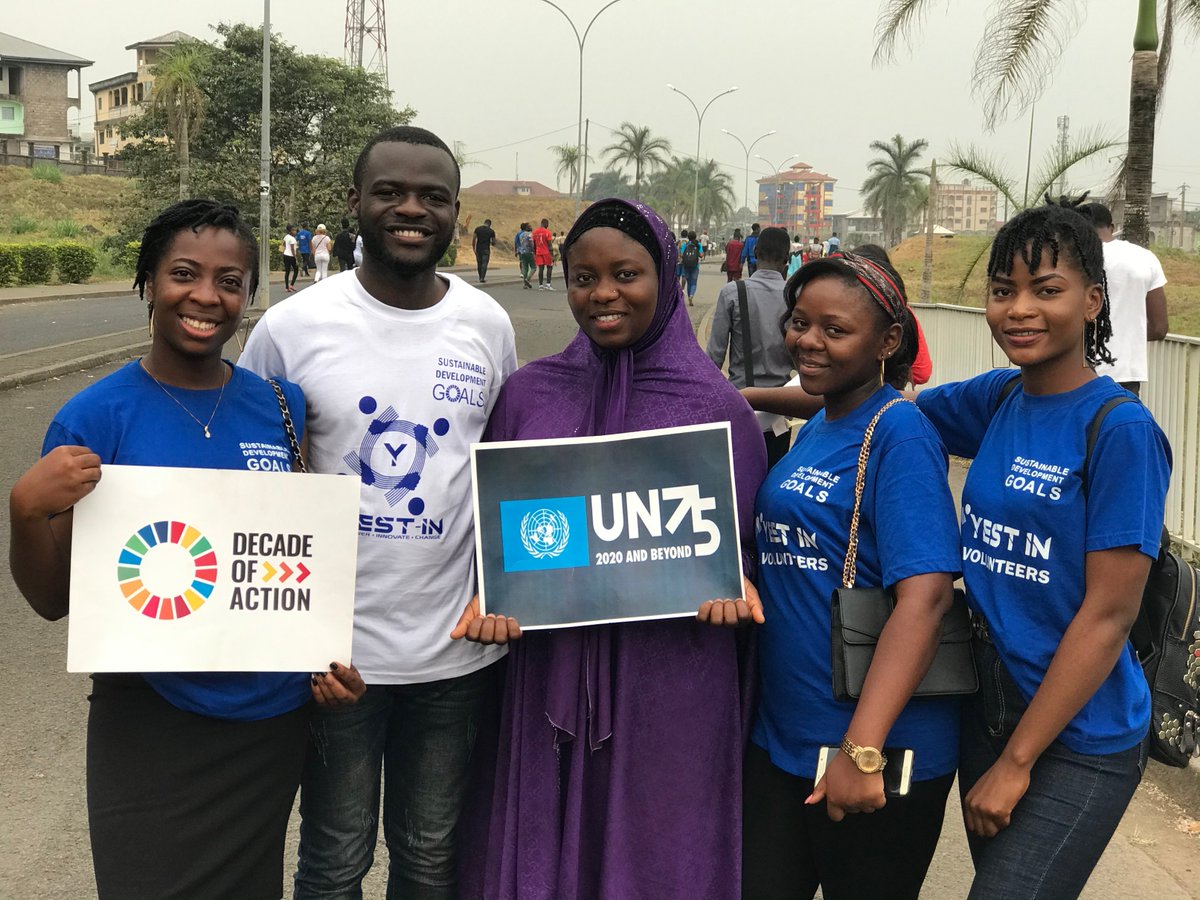YestInitiative's tweet photo. The Decade of Action calls for accelerating sustainable solutions to all the world’s biggest challenges. YEST-IN volunteers take it upon themselves  to initiate celebrations of  UN75 and Decade of Action  in Buea Cameroon. @UNVolunteers
@UN_Cameroon @PNUDCameroun @Entreps_Global https://t.co/DsEgyhArIK