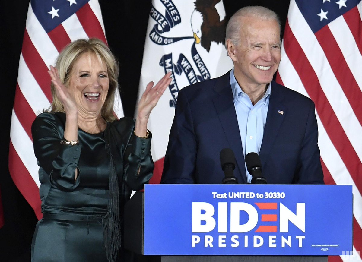 Democratic presidential candidate for 2020 former Vice President Joe Biden and his wife Dr. Jill Biden are all smiles as they arrive to address supporters at a Caucus Night event, at Drake University in Des Moines, Iowa, Monday, February 3, 2020. Results were slow being reported late into the evening from Iowa's first-in-the-nation caucuses. Photo by Mike Theiler/UPI.