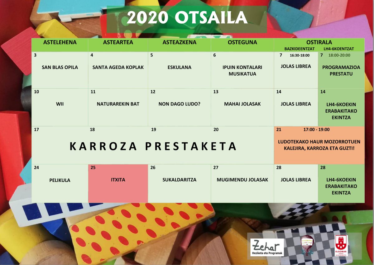 elgoigazte's tweet photo. LUDOTEKA: OTSAILEKO PROGRAMAZIOA! https://t.co/q5ZMJrj9DR