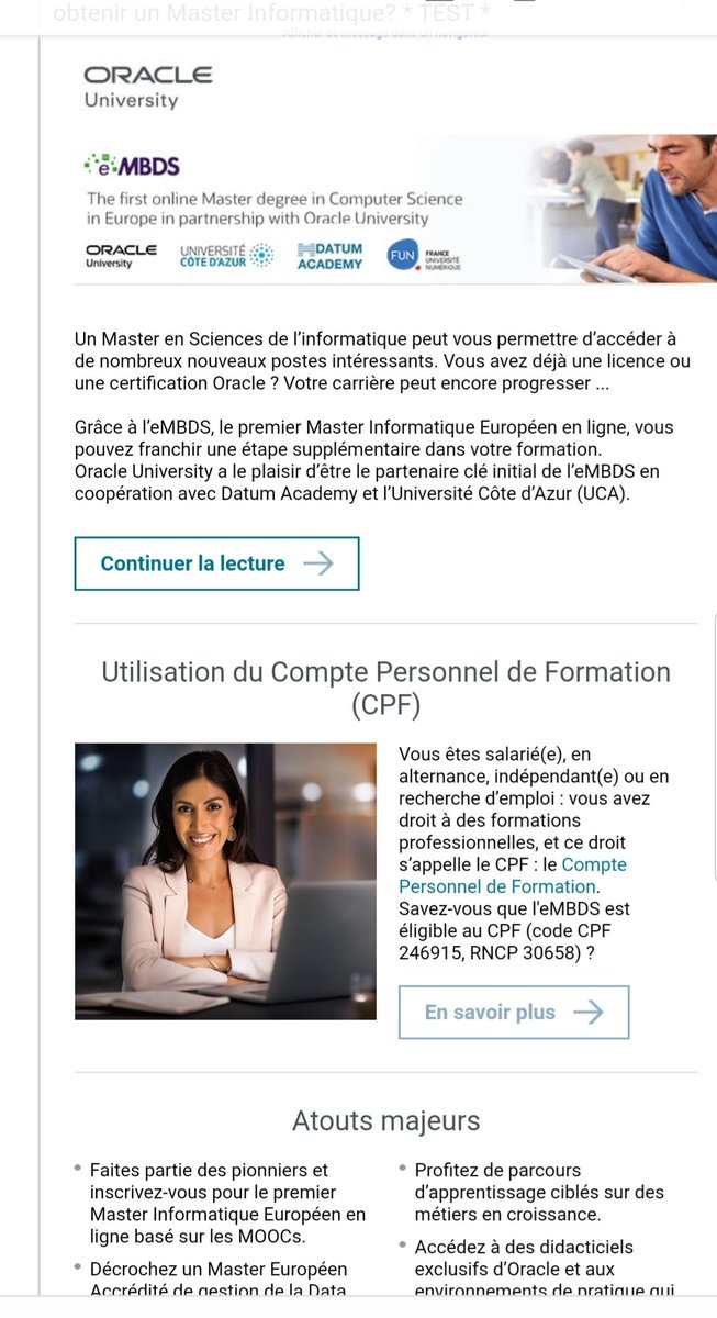 SergeM06's tweet photo. Super mailing d #Oracle pour la 2ieme session du #eMbds ( premier master Europeen en ligne sous forme de #Moocs) qui ouvre en Mars https://t.co/ll9gQMtO50