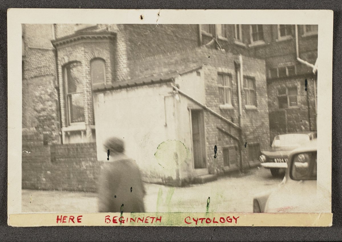 Photograph presumed to be of the Christie Hospital, labelled ‘Here Beginneth Cytology’ c.1963. Ref. JPS/3/1.