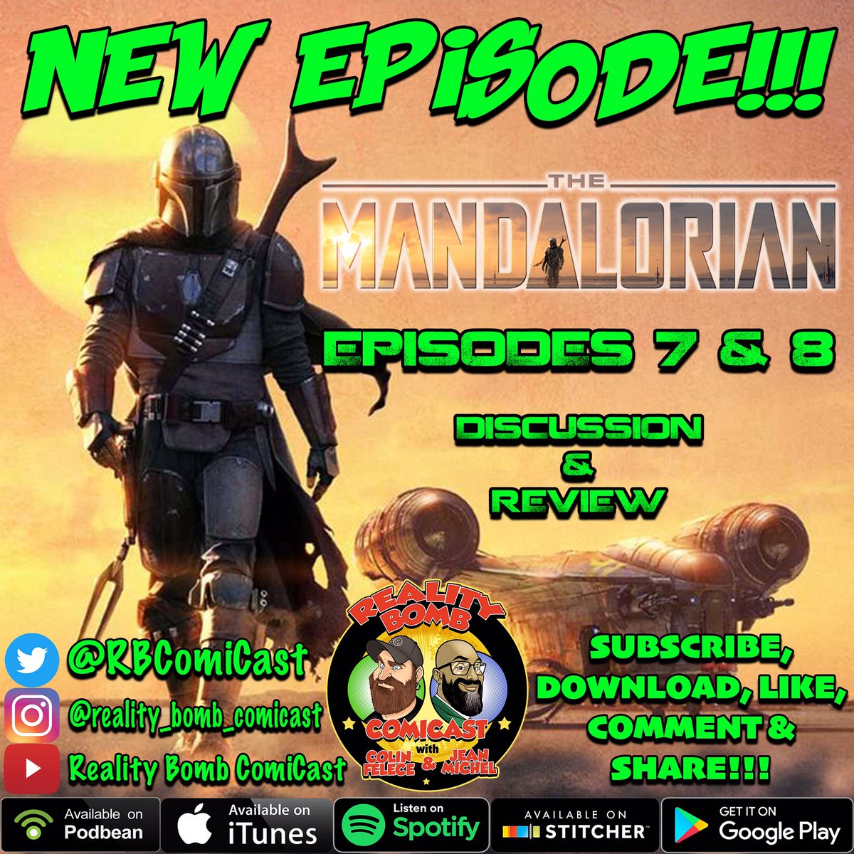RBComiCast's tweet photo. NEW EPISODE for your ears &amp; eyes!! Talkin’ the last 2 episodes of The Mandalorian! Don’t forget to COMMENT, LIKE &amp; SUBSCRIBE!! #starwars #themandalorian #babyyoda #pedropascal #disney #disneyplus #podcast #podcaster #podlife #podcastalley #realitybombcomicast #staystrongandnerdon https://t.co/bsoOZixMnR