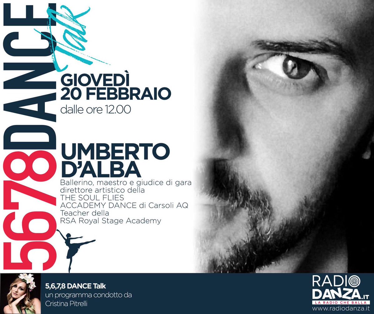 Un intervista assolutamente da non perdere con Umberto D'Alba, ballerino, maestro e giudice di gara, direttore artistico della The Soul Flies Accademy Dance.
-
-
-
-
-
-
-
-
-
#programmaradiofonico #radiofm #ascoltaciognigiorno #radio #radioforum #danzonradio