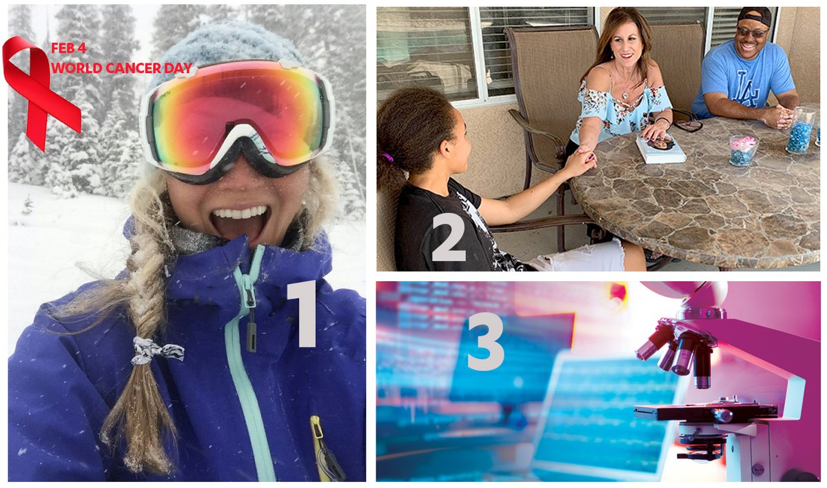 Collage - two cancer survivors, one microscope