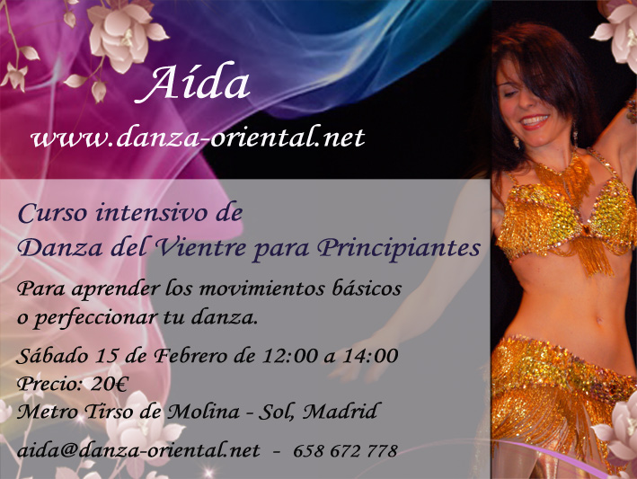 Cartel del curso intensivo de Danza del Vientre para Principiantes en Madrid.