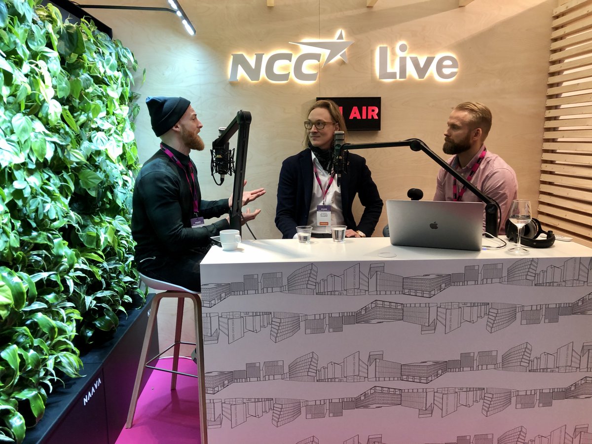 NCCyhtiot's tweet photo. Amazing @leighewin and @EelisR in podcast interview about future of work and coworking trends att NCC Lounge in @BusinessArenaFN. Thank you! #propertydevelopment https://t.co/2WRkIRwQjg