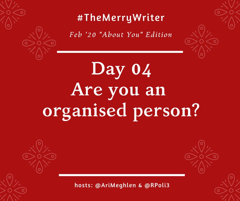 ArlingtonGrrl's tweet image. #TheMerryWriter 4: Are you an organised person?

Noo.💩I&apos;m not very much organized. My studio apartment is somewhat of a mess where I just randomly put my things...😅Kinda everywhere. It used to be organized.🧐Then chaos but organized.🤪OMG.😂 @arimeghlen @RPoli3 #WriterQuestions
