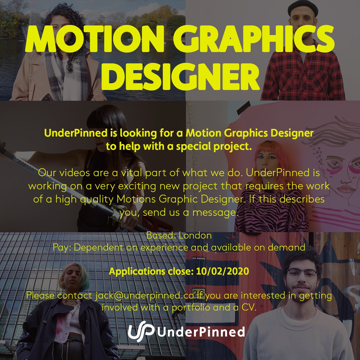 underpinnedapp's tweet photo. We’re looking for new creative talent. Check out job openings and get in touch if any of the roles speak to you.

Send your CV &amp; portfolio to Jack at jack@underpinned.co https://t.co/Dt638g1VXO