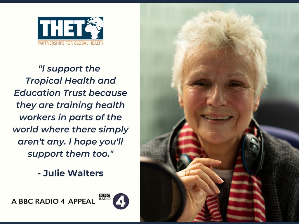 Global Health Partnerships (formerly THET) (@thetlinks) on Twitter photo ‘I support the Tropical Health and Education Trust because they are training health workers in parts of the world where there simply aren’t any.’ – Julie Walters on why she decided to present our <a href="/BBCRadio4/">BBC Radio 4</a> #R4Appeal. Tune in at 7.54am on 9 Feb for the full story. ‘I support the Tropical Health and Education Trust because they are training health workers in parts of the world where there simply aren’t any.’ – Julie Walters on why she decided to present our <a href="/BBCRadio4/">BBC Radio 4</a> #R4Appeal. Tune in at 7.54am on 9 Feb for the full story.