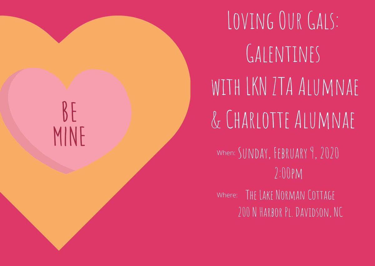 Charlotte ZTA Alum (@ztacharlotte) on Twitter photo πTHIS SUNDAYπ
We love our Zisters! Join us for Galentines! Lake Norman and Charlotte Alum chapter members are welcome! We are making the Zeta Day hotel welcome bags! Come and join the fun!
#ZTACharlotteAlum #Galentines #LakeNorman #ZetaAlumnae #NCZTA ππ―ββοΈπ―ββοΈπ―ββοΈπ πTHIS SUNDAYπ
We love our Zisters! Join us for Galentines! Lake Norman and Charlotte Alum chapter members are welcome! We are making the Zeta Day hotel welcome bags! Come and join the fun!
#ZTACharlotteAlum #Galentines #LakeNorman #ZetaAlumnae #NCZTA ππ―ββοΈπ―ββοΈπ―ββοΈπ