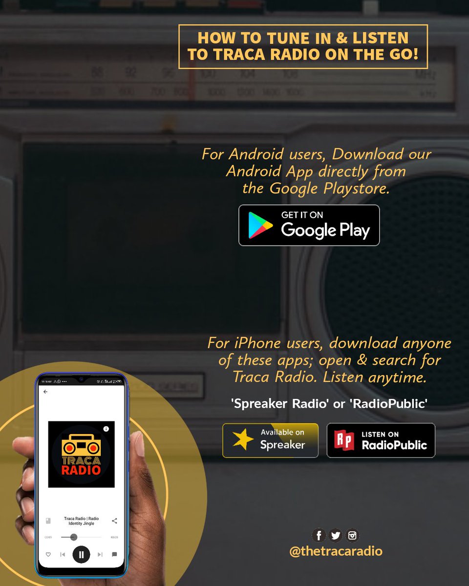 TheTracaRadio's tweet photo. How To Listen To Traca Radio On The Go!
👇 👇 👇 👇 👇 👇 👇 👇 👇 👇 👇 👇
. 
#TracaRadio #TracaStars #HumansOfTraca
#RadioThatKeepsYouOnTrackWithTalkThatMatters https://t.co/AOf3zn0YOi