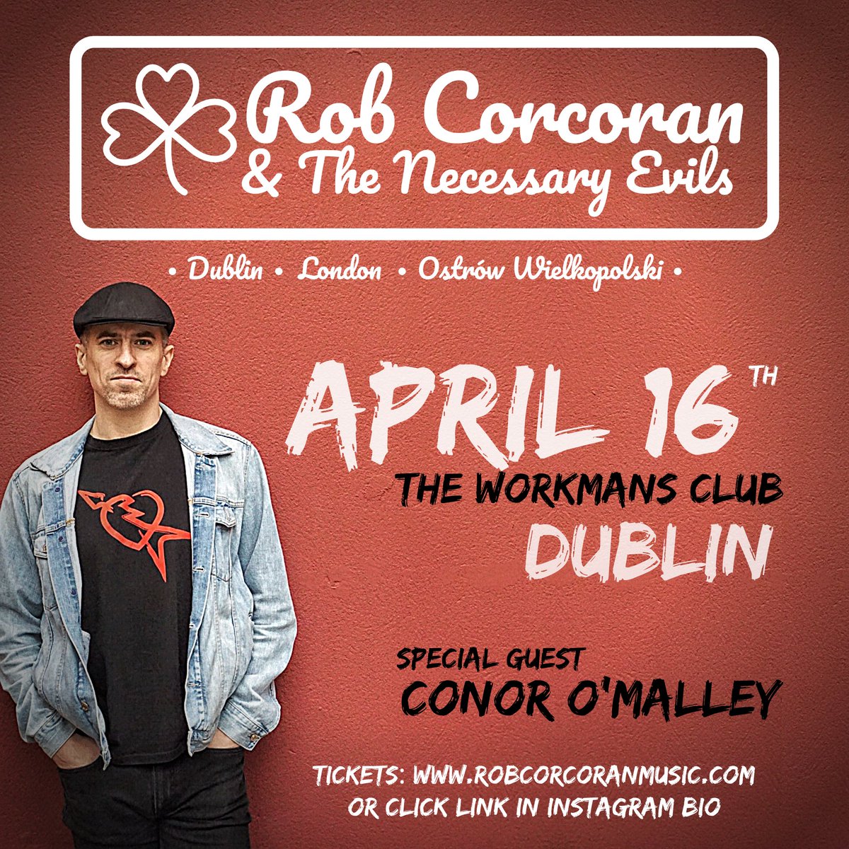 IRELAND:  I'm bringing the whole band with me for my homecoming gig on April 16th at <a href="/WorkmansDublin/">The Workmans Club</a> .  It would be bloody lovely to see you there. You can get tickets now by clicking on the link in my bio.