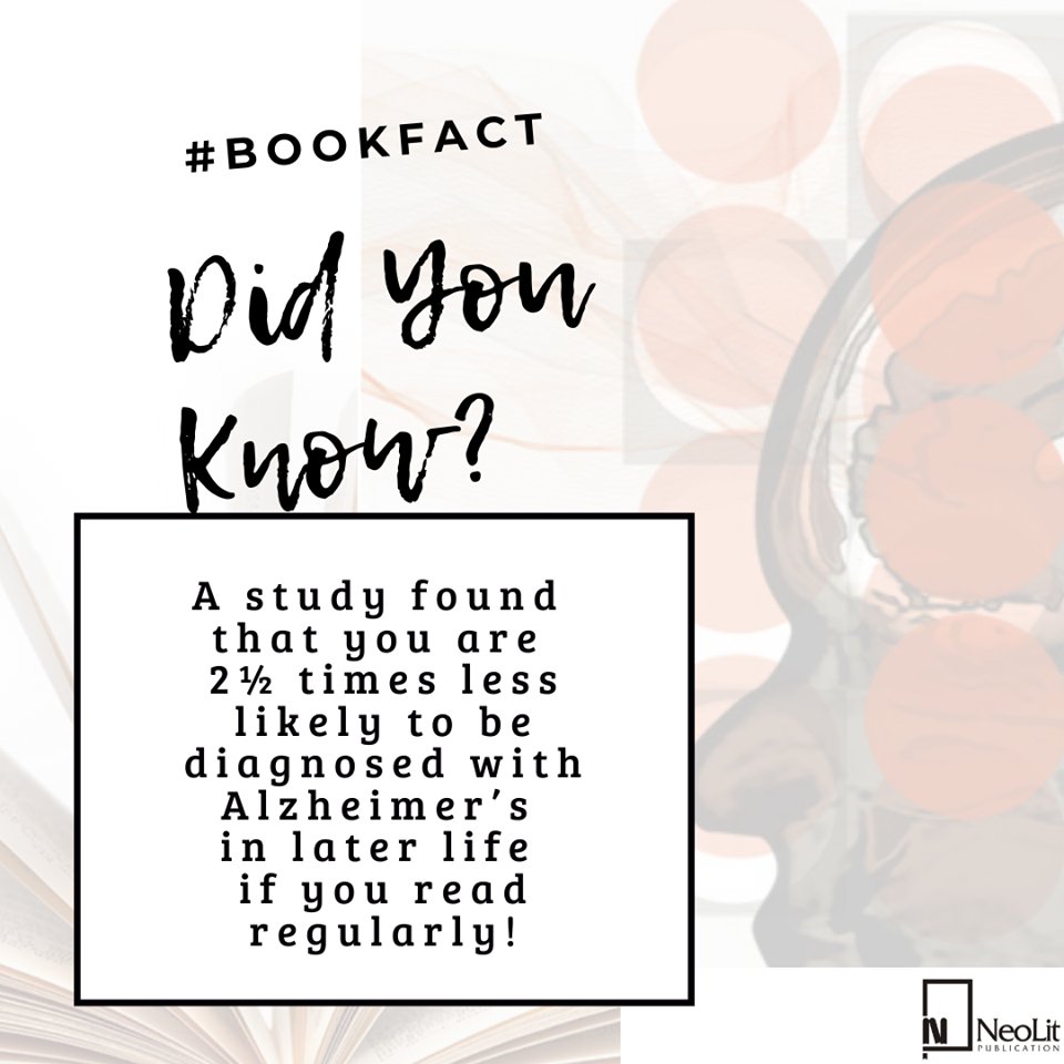 NEOLITBOOKS's tweet photo. A study found that you are 2½ times less likely to be diagnosed with Alzheimer’s🧠 in later life if you read 📖 regularly!
#BookFact #Alzheimers #Disease #Bookaholic #Neolit #Publication #Neolitpublication #Book #Lovers https://t.co/oI4RJEEhiO