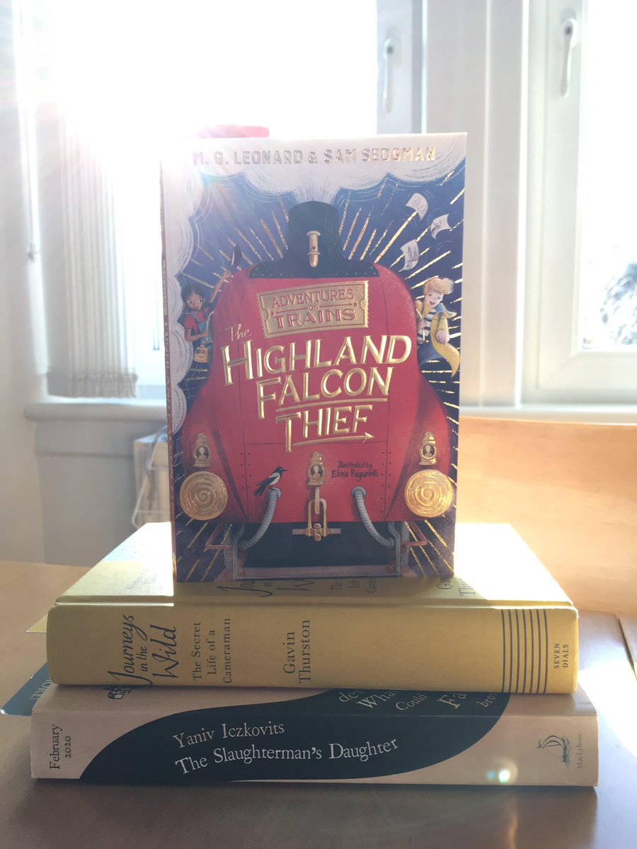 WaterstonesBrae's tweet photo. In case you’re wondering...
these are the books I’m currently reading! All different but all brilliant! #SlaughtermansDaughter is out on 20/2 the finished copy has a stunning cover! #HighlandFalconThief is our first 9-12 book club read &amp; I love the way @GavinThurston writes! https://t.co/pPn4OKvA6N