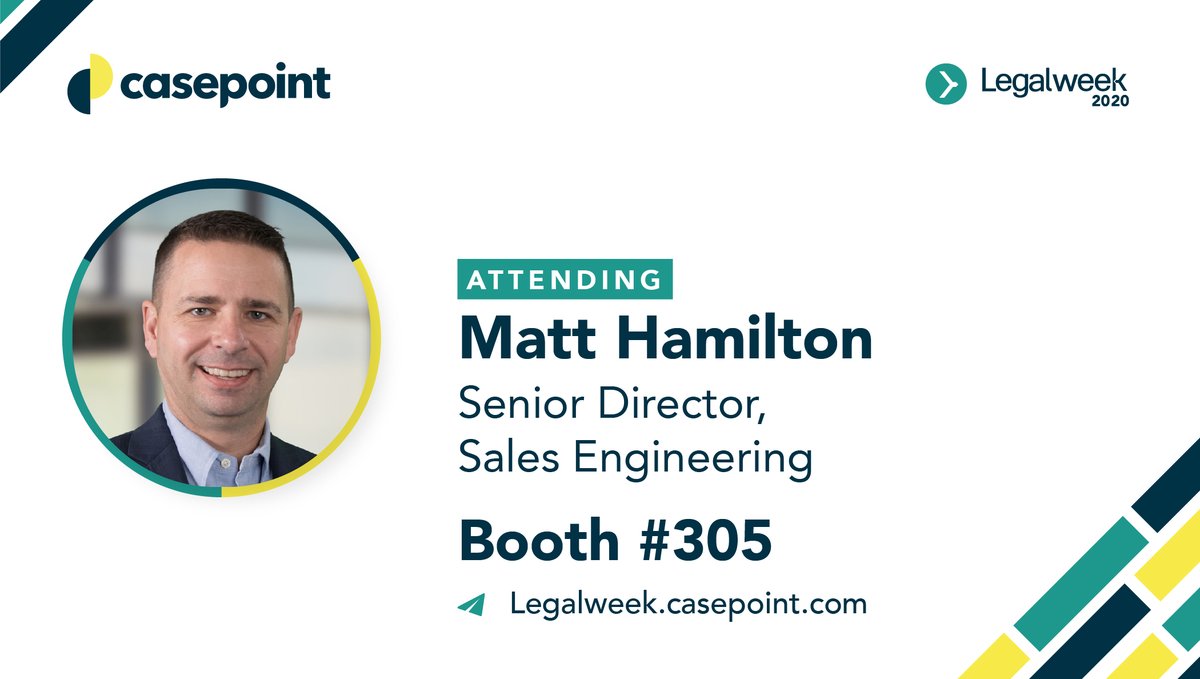 Casepoint's tweet photo. Day 1 has officially kicked-off! Come see a demo of the industry's fastest, most powerful, and easiest to use #eDiscovery solution in the industry with Matt Hamilton at #Legalweek20: https://t.co/T7Z8wb7cIV #LegalTech #LegalCIO #LegalBusinessStrategy #legal #law @Casepoint_Matt https://t.co/eP3SRXW56y