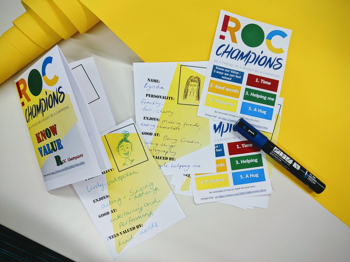 RocChampions's tweet photo. It really helps to know our own value and how we and others feel valued too.
Each of our ROC champions make their own #knowourvalue zine and fill it in for themselves, those close to them and their Peer buddy.
How do you feel valued?
#time #gifts #words #hugs #helping https://t.co/ckHNfkPBJU