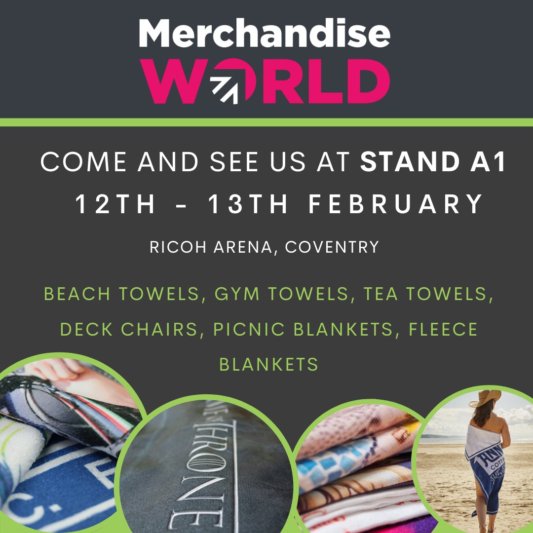 ArcTextiles's tweet image. Not long now until @MerchWorld_UK World 2020. Come and see Arc Textiles at Stand A1 to find out more about our range of printed towels, award winning printed blankets and exciting NEW addtions to our range of UK printed textiles.
We look forward to seeing you!
#merchandiseworld