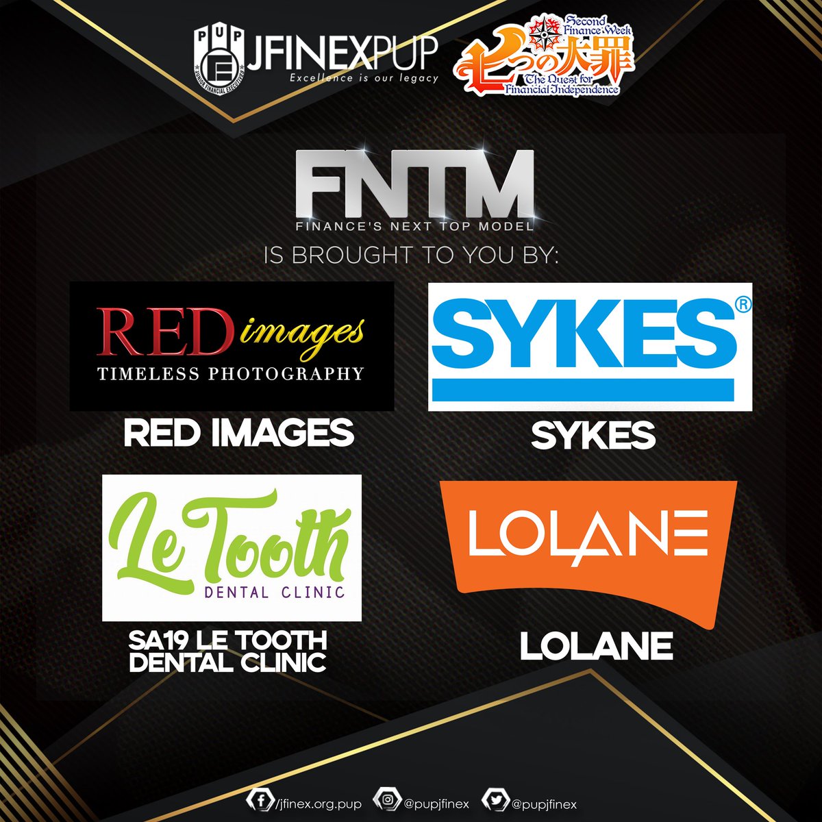 PUPJFINEX's tweet photo. Witness the stunning battle of #EmpoweredBeauty on February 8, 2020.
FNTM is brought to you by:
RED Images
Sykes
SA19 Le Tooth Dental Clinic
Lolane
#DareToEmpower
#2ndFinanceWeek
#TheQuestInFinance
#JFINEXperience https://t.co/rl3KdjuLfg