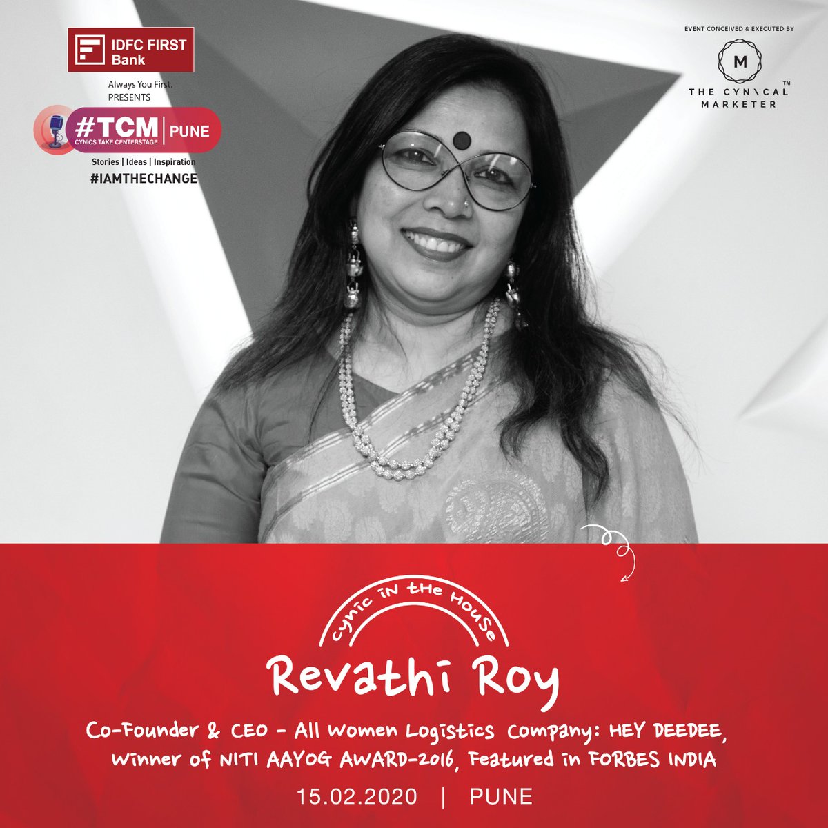 Hashtag_TCM's tweet image. We are excited to announce our #CynicalSpeaker Revathi roy for #TCMPune on 15th Feb 2020.

Book #YourTickets Now👉 bit.ly/HashtagTCMPune
.
.
#TCM #HashtagTCMMumbai #CynicsTakeCenterstage #Cynics #thecynicalmarketer #inspirations #IAMTHECHANGE