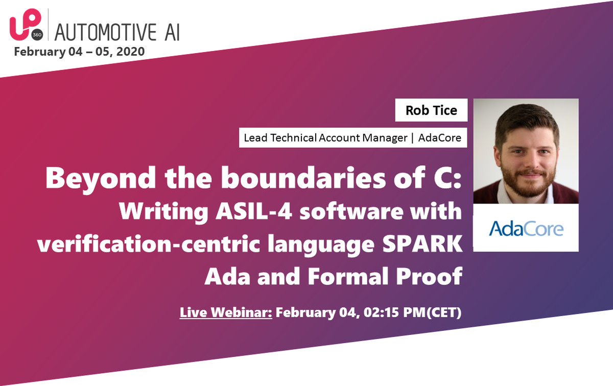 SmartMobi_Hub's tweet image. The #Adacore #webinar starts now: Developing high integrity #software for #safety level ASIL-4. You will learn about how using coding techniques built for #verification can reduce high-integrity #softwaredevelopment. Join us live:  ow.ly/HJnP30qeRXb