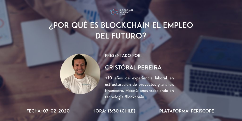 ¡Cómo todos los viernes!

Estaremos conversando sobre el porque la tecnología #Blockchain es el empleo del futuro. ¿Interesante cierto?🤔

Acompáñanos a las 13:30hrs en #Periscope junto a nuestro Director <a href="/cristpereirag/">Cristobal Pereira</a> 👉🏼 pscp.tv/blockacademycl/

¡Te esperamos!✌🏼