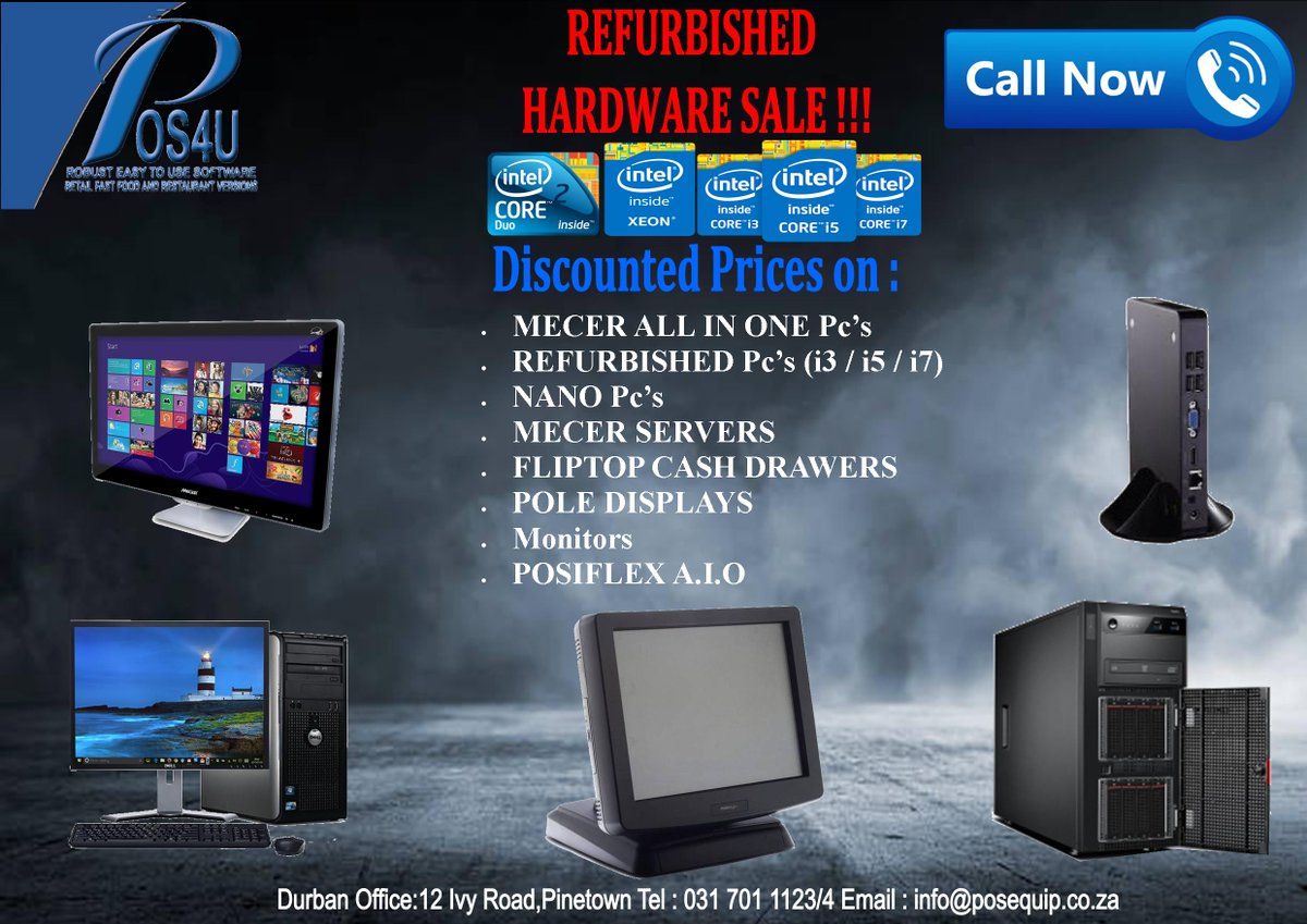 pos4_u's tweet photo. #refurbished #hardware #sale 
Contact us for more info :
031 701 2489/073 692 1983
info@pos4u.co.za https://t.co/bMAxqubTqv