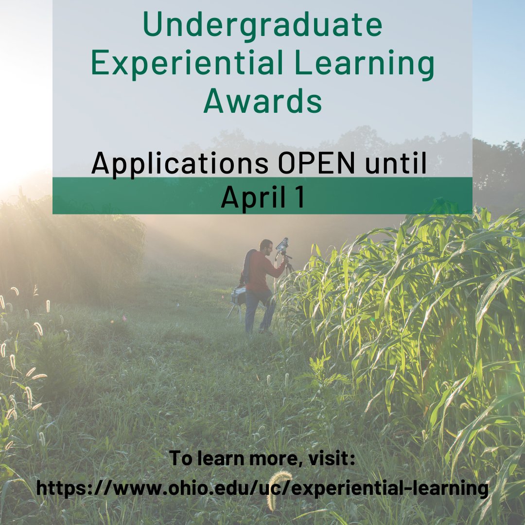 UCohiou's tweet photo. Hey Bobcats! @ohiou Undergraduate Experiential Learning Award applications are now being accepted. Learn more at https://t.co/YqIHWlq4iV. https://t.co/OuY9IahUAg