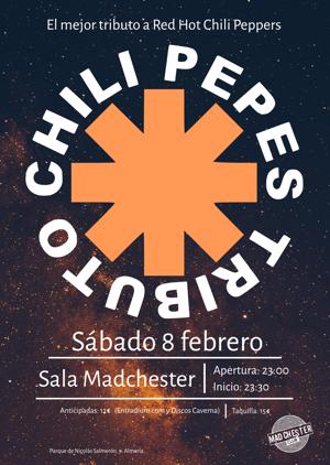 ¿Preparados para dar la bienvenida a John Frusciante? 
⚠️ Este sábado el mejor tributo a RHCP vuelve a Almería 

🌶 Sala Madchester. Sábado 8 febrero

🌶 Apertura a las 23:00h.

🌶 Entradas físicas en Discos Caverna Musica

🌶 Entradas online: entradium.com/es/events/chil…