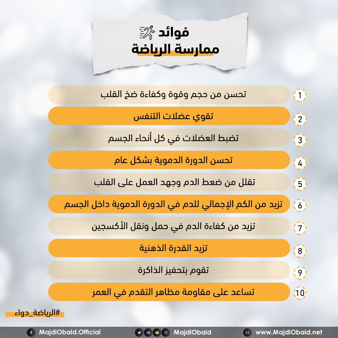 majdiobaid's tweet photo. مالذي نتنظره؟
مارس الرياضة لمدة نصف ساعة يوميا

لو رياضة المشي نصف ساعة يوميا 

لا تخاطر بحياتك
#الرياضة_دواء
د. مجدي عبيد. https://t.co/uN4oDETthM