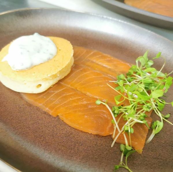 Laphroaig cured salmon, drop scone &amp; yogurt tartar. ✨#LocalHonestSimple
