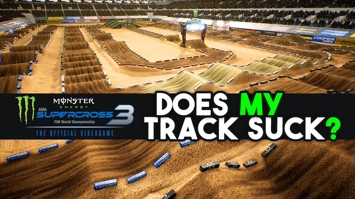 windham151's tweet photo. #Supercross3 is finally available! 
I can't wait to play your guy's tracks, but first... I have a question... 🤔👇🏻 

DOES MY TRACK SUCK?! 👀👊🏻✊🏻
Monster Energy Supercross 3 
🎥: https://t.co/AmX9yzOMtq

#SupercrossTheGame #MonsterEnergySupercross #DYTS #DoesYourTrackSuck https://t.co/5h3BMccntg
