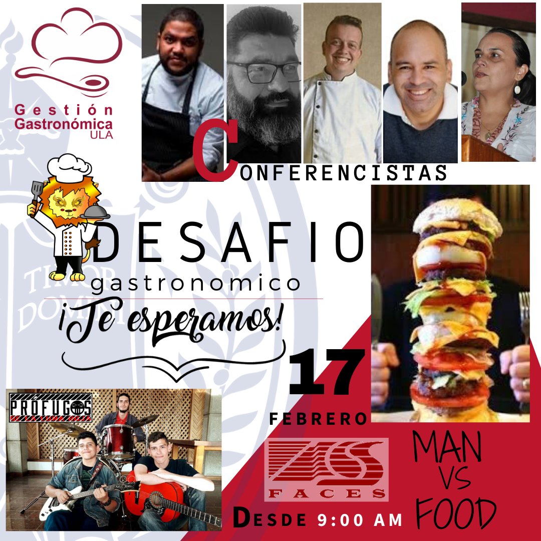 GastronomiaF's tweet photo. TE RETA¡ al @desafiogastronomico2020 . Los esperamos en el Auditorio B FACES –ULA @ulafaces. LUNES 17 DE FEBRERO 2020 a partir de los 9:00 AM.  ¡ Con el sello de calidad y excelencia de la Universidad de los Andes! https://t.co/GoFofE9p2g