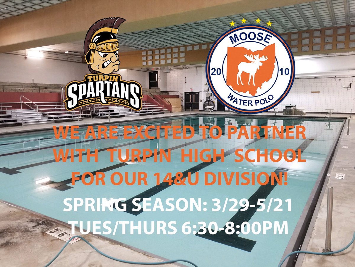 🚨🚨🚨BIG NEWS🚨🚨🚨
Moose has a new home for our 14&amp;U Team! We are stoked to announce that we will call Turpin High School home this year! 

14&amp;U Registrations will be posted soon! 

LETS GOOOOOOO!!!!!! <a href="/OhioWaterPolo/">OhioWaterPolo</a> <a href="/CinciWaterPolo/">Cincinnati Water Polo</a> <a href="/TurpinSpartans/">Turpin Spartans</a>
