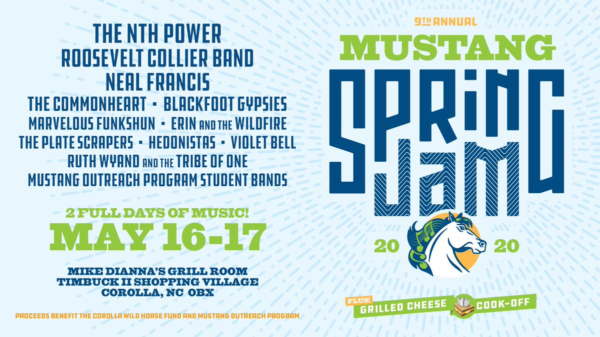 OBXcoastallife's tweet photo. The lineup is out for the Mustang Spring Jam 9!! 🎶
Clear your schedules and head to Corolla on May 16th - May 17th at Mike Dianna's Grill Room.

Tickets are now on sale at https://t.co/xFQ3QS6NEA ⚡️ https://t.co/Qw3n4JWJwh