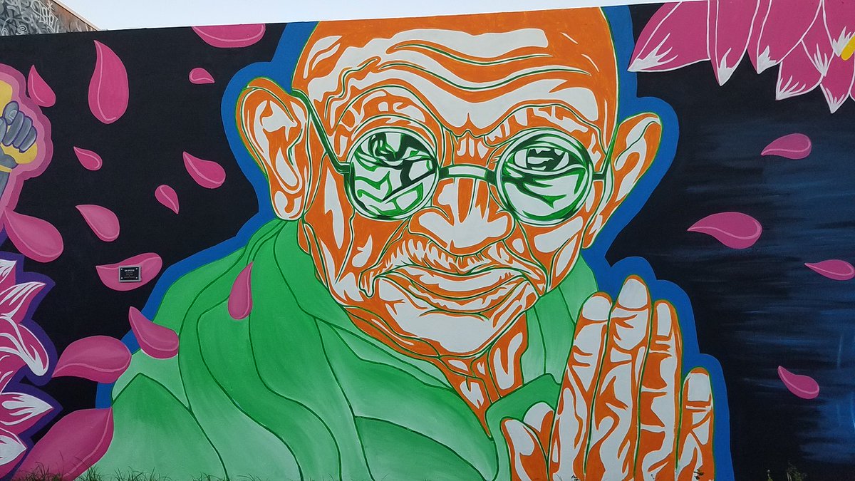 WynwoodMiami's tweet photo. Have you spotted this beautiful mural at Rupees ๐ 415 NW 27th Street? It is the only mural in Wynwood of Gandhi and Ganesh (Hindu god known as remover of obstacles). ๐จRoderick Mendoza @krtvrod & Marvin Vega @art_mvega. #BollywoodInWynwood #RupeesInc #RupeesWall https://t.co/Ko4gDQh9OS