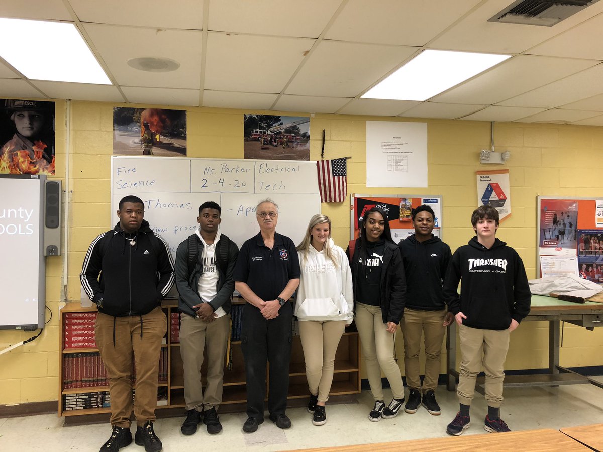 Careertechmob's tweet photo. Students in Mr. Parker’s firefighter class complete Essential Skills Bootcamp with career coach, Ms. Thomas. #careertechmob @MobilePublicSch @BryantCTC #ctemonth https://t.co/SjorEy0O2A
