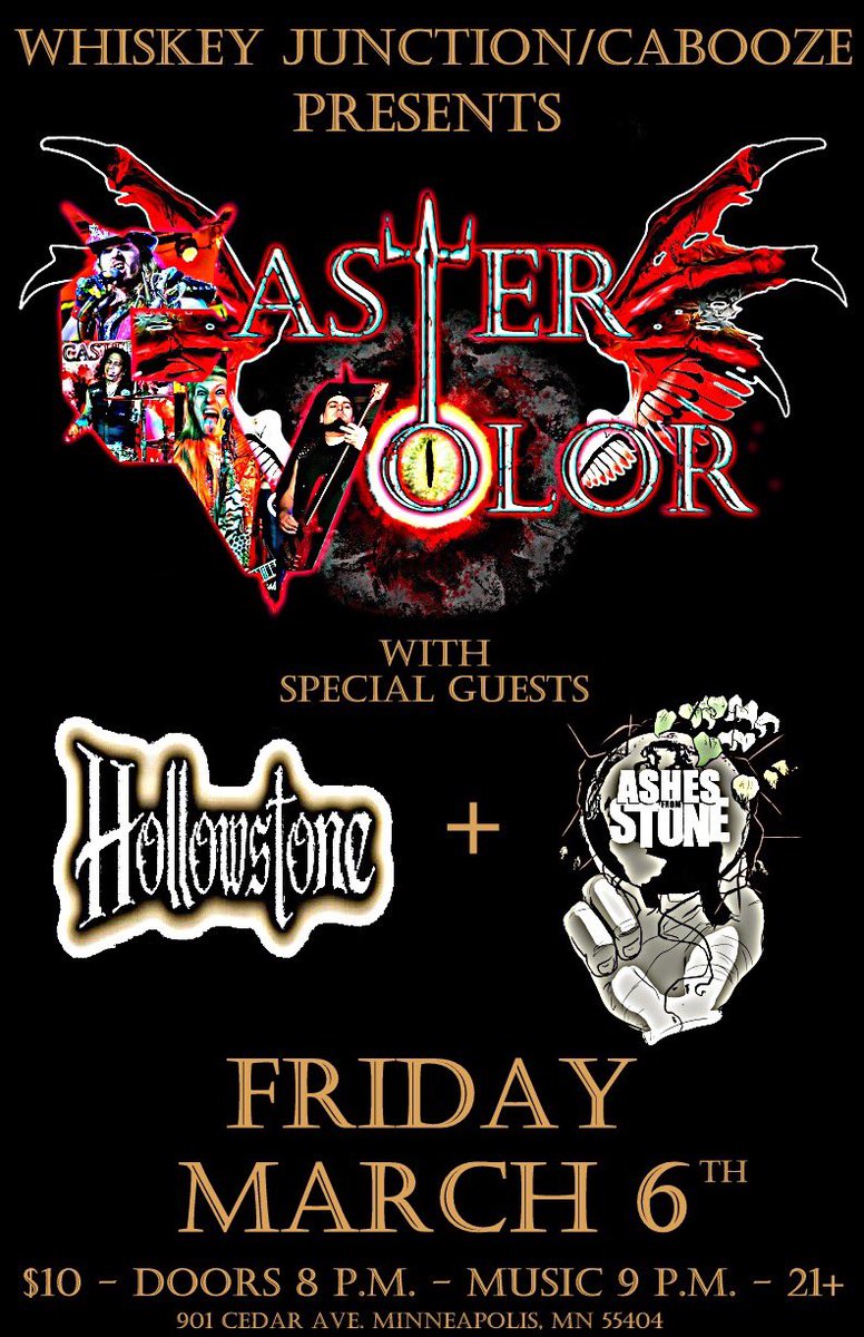 castervolor's tweet photo. 🔱{MINNEAPOLIS!}🔱 

We're excited to announce our return to The Whiskey on Friday, March 6th with very special guests and coming out of their hiatus, power-metal band Hollowstone along with our good friends @AshesFromStone presented by @caboozempls ! 

#WhiskeyJunction #Cabooze https://t.co/AMXbTCYwo5