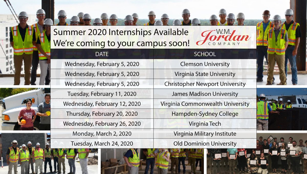 WMJordan_Co's tweet photo. Thinking about a career in construction? #WMJ is looking for our next group of interns and would love to meet you! We will be at multiple career fairs throughout March, so stop by and learn how you can kick start your career in construction! 

#intern #construction https://t.co/a54NgtjM4y