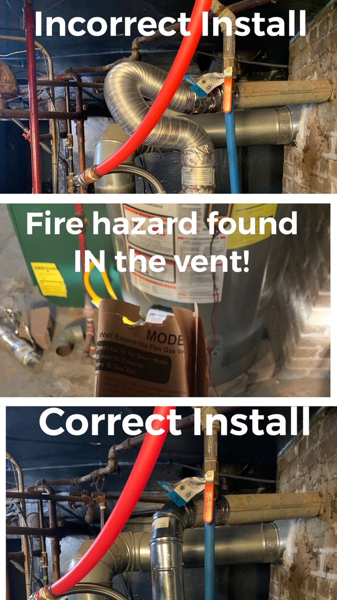 HotWater911's tweet photo. One of our amazing @HotWater911 technicians went to a job and found an incorrectly installed #waterheater that could have led to a fire and/or carbon monoxide poisoning. He corrected the original installers mistakes.
And they all lived happily ever after.... https://t.co/yy5njGqB01