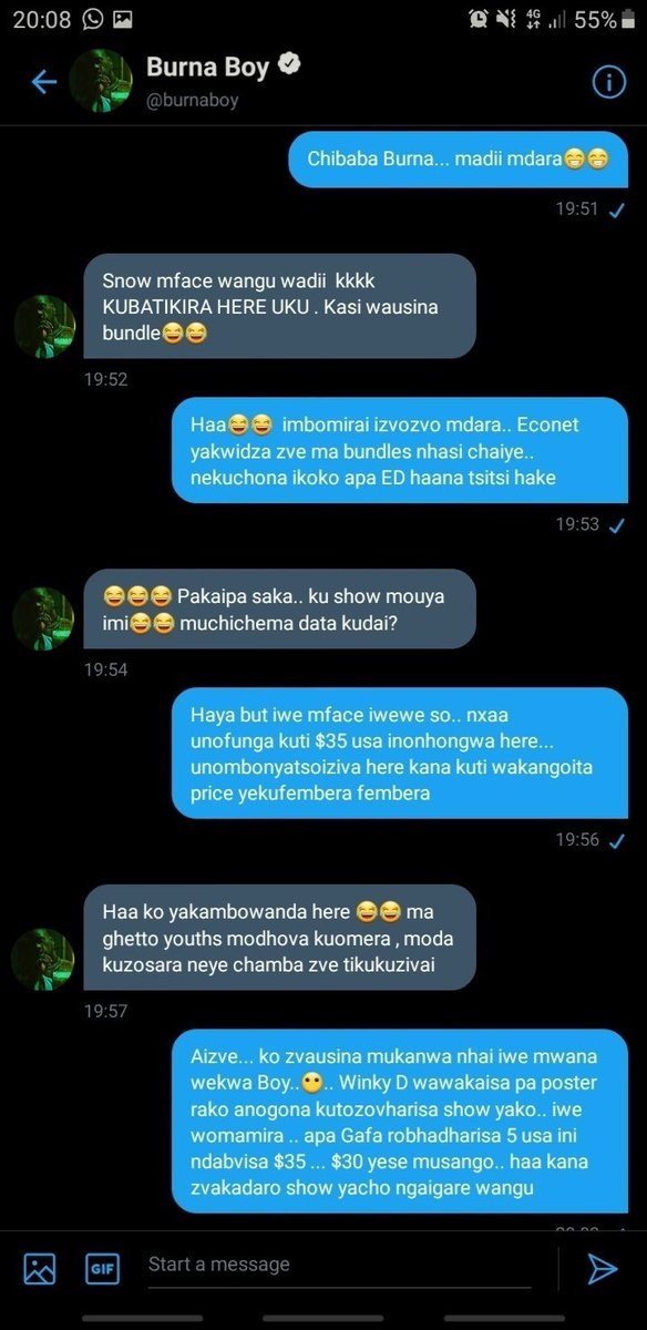 zimcelebs__'s tweet image. Ko ndazotaura na Burna Boy ka ndichimuudza kuti $35 usa yakawandisa pa show..zvandaudzwa ka😂😂🙌🏾..mface uyu so