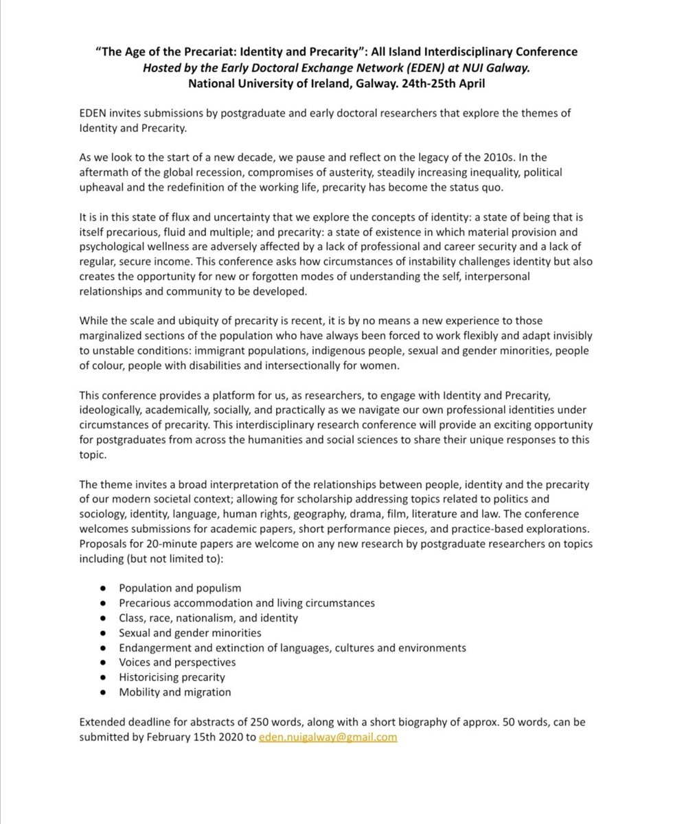eden_nuig's tweet photo. Extension of Abstract Deadline! Now open until the 15th of February 🎉Notification of Acceptance: 21st February https://t.co/yoETgTGhit