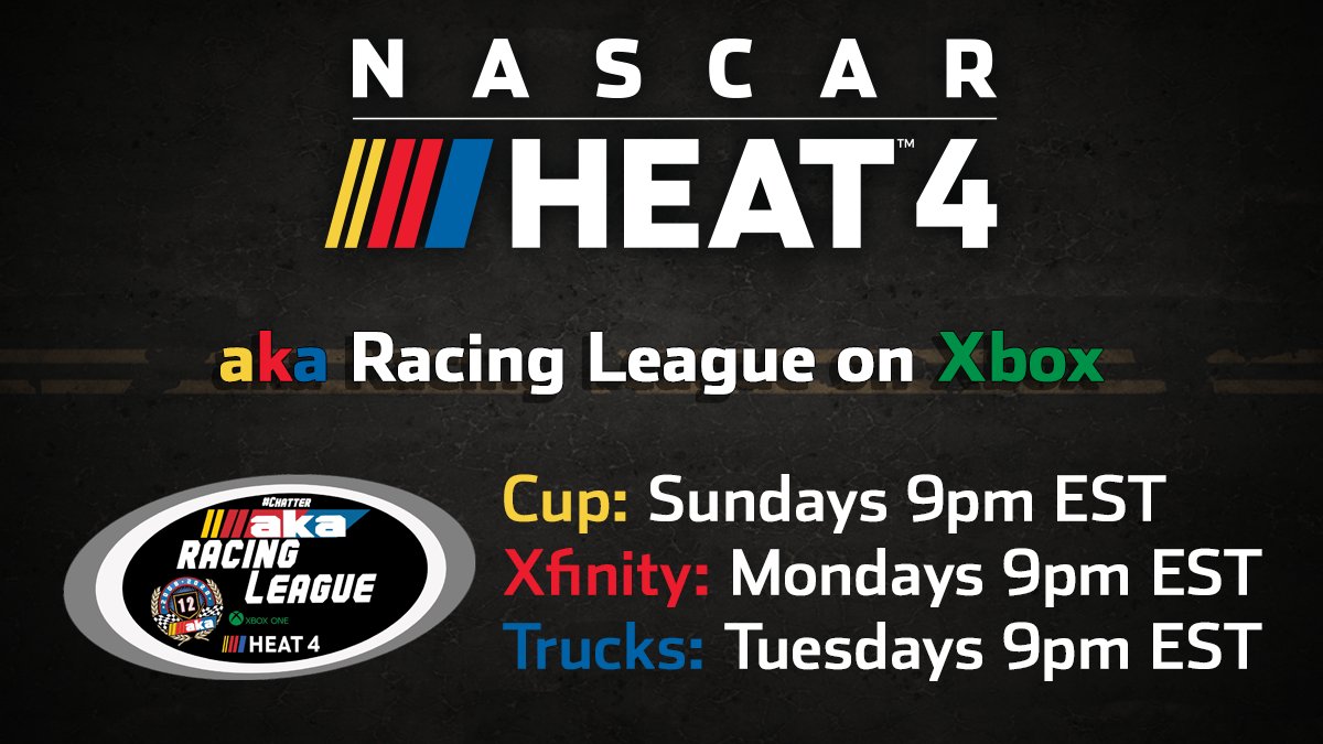 NASCARHeat's tweet image. Looking for a #NASCARHeat league to join on Xbox?  the aka Racing League might be for you! 

✔️Custom Setups
✔️Highly Skilled Drivers
✔️Races on Sundays, Mondays, and Tuesdays @ 9pm EST  

Interested in joining?  Check out the aka Race Hub here:  facebook.com/groups/1538958…