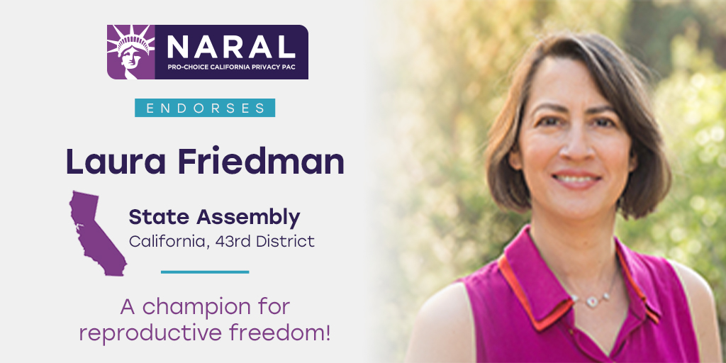 reproforallCA's tweet photo. Asm. @laurafriedman43 (AD-43) co-authored NARAL-supported #AB1264, which makes it easier for Californians to access contraception through telehealth, &amp; which was signed by Gov @GavinNewsom in 2019. Asm. Friedman also co-authored #SB24 &amp; is a co-author of #ACR110. Amazing work! 💜 https://t.co/0wcD6gPF92